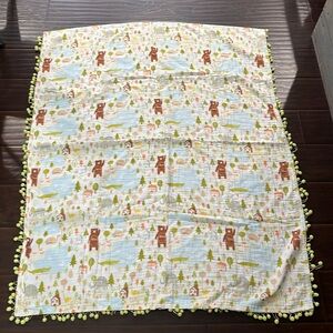 Handmade Baby Blanket Cotton Gauze Pompom Trim